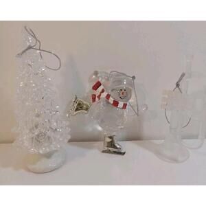 Kurt Adler Ice Skating Snowman Clear Red Acrylic Glass Light Up Tree Trumpet